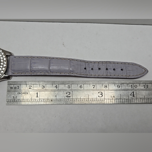 Womens Gruen Pave Crystal Lavender Watch Silver MOP Purple Leather New Battery - Picture 7 of 12